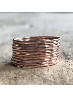 Set of 10 Skinny 14K Rose Gold Filled Stacking Rings